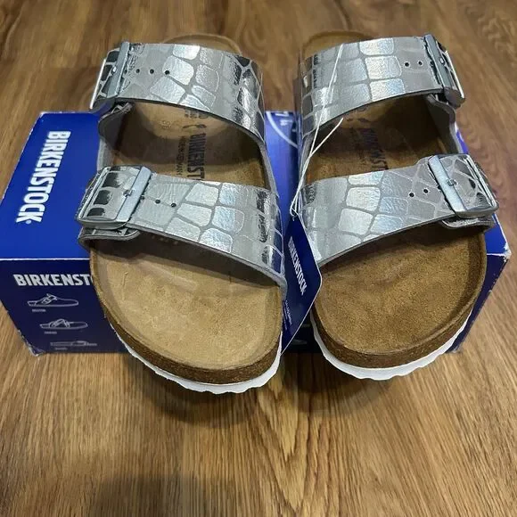 Birkenstock Arizona silver metallic sandals shoes women’s eur 40 new - Picture 4 of 8